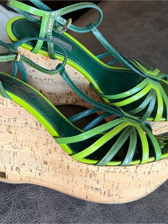 Louis Vuitton Shoes - Louis Vuitton Green and Lime Strappy Cork Wedge Sandals